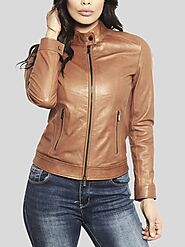 Women's Tan Biker Leather Jacket: Walton »