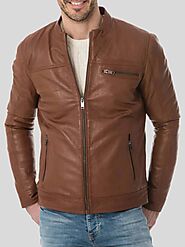 Men's Brown Biker Leather Jacket: Broadwood »