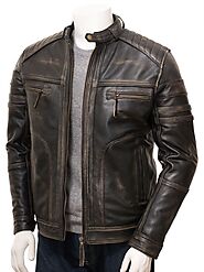 Men's Vintage Biker Stand Collar Leather Jacket - Leather Jackets NZ