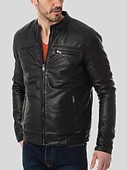 Men's Black Cafe Racer Leather Jacket: Blackball »