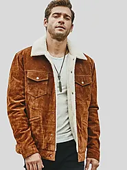 Men's Trucker Tan Suede Leather Jacket: Riwaka »