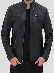 Men's Black Shoulders Quilted Biker Leather Jacket »