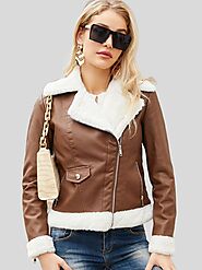 Women's Faux Fur Tan Leather Jacket: Charlton