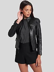 Women's Black Café Racer Leather Jacket: Granity »