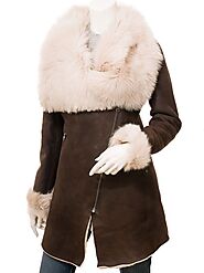 Women's Brown Toscana Shearling Leather Coat - Leather Jackets NZ