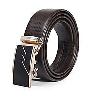 Men's Casual Automatic Buckle Genuine Brown Belt with Stripe Buckle 20