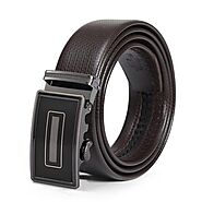 Men's Casual Automatic Buckle Genuine Brown Belt with Stripe Buckle 09