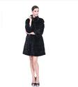 Black faux mink cashmere with astrakhan women middle-length coat