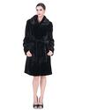 Black faux mink cashmere with mink fur women knee-length coat