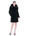 Black faux mink cashmere with mink fur women knee-length coat