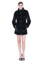 Black faux mink fur with leather stitching women hip-length coat