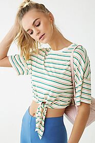 50% Discount on Green Striped Crop Top for Women Online by Forever21