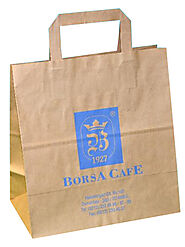 Recycled kraft bags with printed logo and flat handle