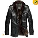 Black Beaver Fur Lined Leather Coat CW833337 - CWMALLS.COM