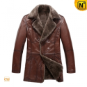 Brown Sheepskin Leather Fur Coat CW819069 - CWMALLS.COM