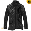 Mens Black Padded Leather Coat CW833611 - CWMALLS.COM