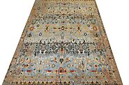 Buy 9x12 Transitional Rugs MR024094 Lt. Blue Fine Hand Knotted Wool & Viscose Area Rug | Monarch Rugs