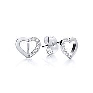 DiamonDust Jewellery Sterling Silver Mini Hollow Heart Stud Earrings Created with Swarovski Zirconia