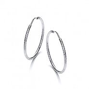 Sterling Silver Diamond Cut 35mm Hoop Earrings