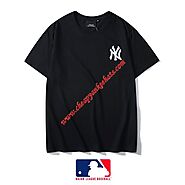 MLB NY Embroidery Logo Short Sleeve T-shirt New York Yankees Black Outlet New York Yankees Cheap Sale Store