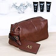 Personalised Luggage Tag And Faux Leather Wash Bag Set