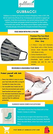 Premium Plus Grey Face Mask with Nose Clip & PM 2.5 Filter