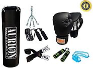AURION 4-Feet Punch-Combo-2 Unfilled Heavy Punch Bag with Accessories (Combo of 6), 4 ft (Multicolour)
