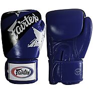 Fairtex Muay Thai Style Training Sparring Gloves, 16 oz, Blue/Black