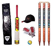 swastik Wooden Cricket with Wooden Stump, Ball, Gloves Play Set for Children with Accessories and Carry Bag