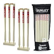 SUNLEY Wooden Wicket Set 31'' Inches Length for Both Sides(6 Piece Wooden wickets, 4 Piece bails, 2 Piece Wooden Base...