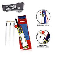 SYN6 Kohli Syndicate Wooden Cricket Kit/Cricket Set Combo with Bat, Stumps, Bails, Ball and Carry Bag