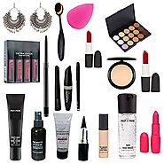 A66 combo set of 3 lipstick, foundation brush, compact, 2 primer, conceller, conceller pallate 15 shade, pink edition...