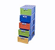 Baby Bucket Multi Purpose Plastic Storage Drawer Cabinet Chest Rack for Clothes and Toys (5 Levels of Drawers - Blue ...