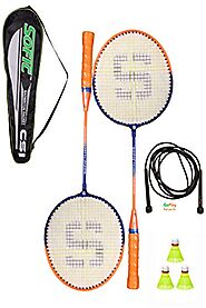 SHIVGAN Goplay Badminton Racket Set of 2 with Free 1 Skiping Rope & 3 Pieces Nylon shuttles with Good Looking Fancy C...