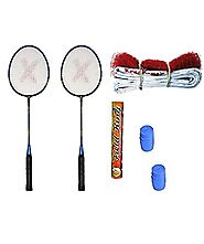 Xcube Badminton Racket Set of 2- Badminton Rackets, Shuttlecock, Badminton and Grips