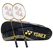 Yonex Pro-Value Badminton Combo Set, Yellow (SUNR-1915 Black/Gold Bag with GR-303 2 Badminton Racquets)