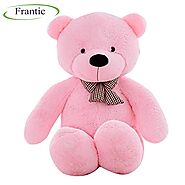 Frantic Premium Quality Soft Huggable Teddy Bear Plush Stuffed Toy with Neck Bow (Baby Pink,6 Ft)