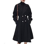 Women Black Plus Size Long Gothic Trench Coat Overcoat