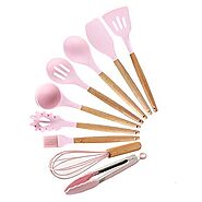 Buy Hanves Silicone Cooking Utensils Set Non-Stick Spatula Shovel Wooden Handle Cooking Tools Set with Storage Box Ki...