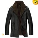 Black Sheepskin Lined Leather Coat for Men CW852531