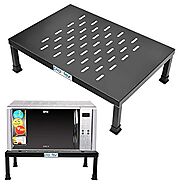 Plantex High Grade Gi Metal Universal Microwave Oven Fix Stand for Kitchen Platform - Floor (Black-Perforated)