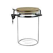 Protetto Primo Round Glass Air-Tight Jars with Bamboo Lid & Steel Clip 1000ml (Set of 2) Perfect for Dryfruits,Biscui...