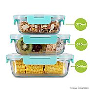 Buy Allo FoodSafe 370ml, 640ml & 1040ml Rectangle Glass Food Storage Container with Break Free Detachable Lock | 450°...