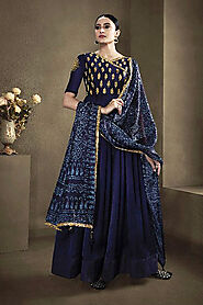 Buy Royal Blue Satin Silk Anarkali Suit @ Just 75 GBP
