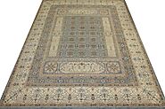 Buy OVERSIZE Traditional Rugs Lt.Blue / Ivory Fine Hand Knotted Wool Area Rug MR024099 | Monarch Rugs
