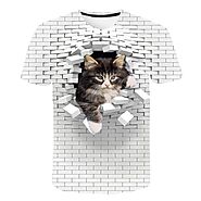 US $2.76 48% OFF|Fashion 3D Cat Wall Print Casual Harajuku Women T Shirt Summer Short sleeve O neck Quality Tee Casua...
