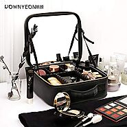 Rownyeon Makeup Train Case with Mirror Portable 10inch Cosmetic Organizer Professional Makeup Bag with Adjustable Div...