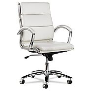Alera Neratoli Mid-Back Swivel/Tilt Chair, White Faux Leather, Chrome Frame