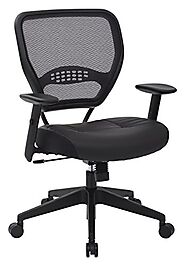 SPACE Seating Professional AirGrid Dark Back and Padded Black Eco Leather Seat, 2-to-1 Synchro Tilt Control, Adjustab...