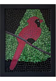 Large Framed Artwork Bird Tree Glass Mosaic Decorative Wall Art for Home Decor & Living Room - Decorshore